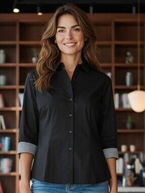 Larry Levine Black Button-Down Shirt with Contrast Cuffs 3010